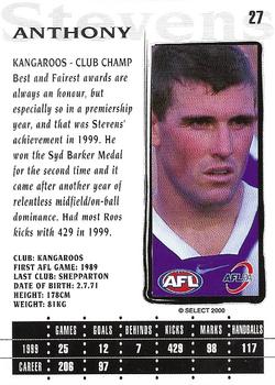 2000 Select AFL Millennium #27 Anthony Stevens Back